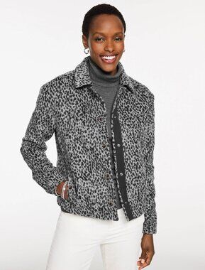Talbots Gray Leopard Print Wool Blend Jacket Coat – XS